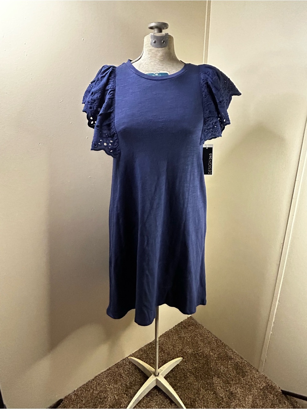 New Navy Dress w/Crocheted Sleeves